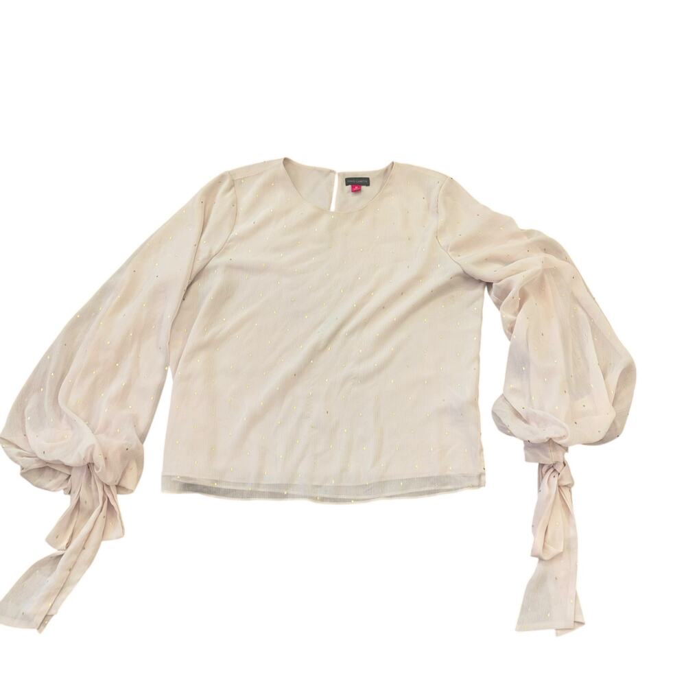 Vince Camuto Balletcore Feminine Preppy Sheer Blouse Womens M Workwear Pink Gold